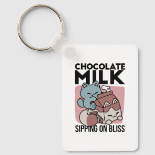 Kawaii Chocolate Milk Cat – Cozy Drink & Cuteness Keychain
