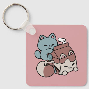 Kawaii Chocolate Milk Cat – Cozy Drink & Cuteness Keychain