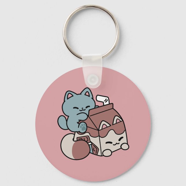 Kawaii Chocolate Milk Cat – Cozy Drink & Cuteness  Keychain (Front)