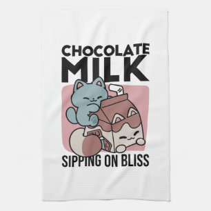 Kawaii Chocolate Milk Cat – Cozy Drink & Cuteness Kitchen Towel