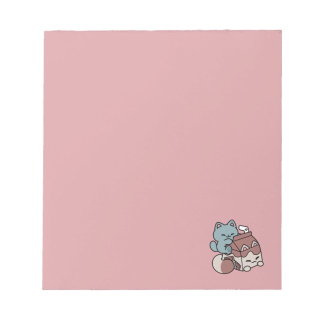 Kawaii Chocolate Milk Cat – Cozy Drink & Cuteness  Notepad (Front)