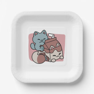 Kawaii Chocolate Milk Cat – Cozy Drink & Cuteness Paper Plate