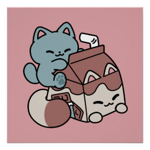 Kawaii Chocolate Milk Cat – Cozy Drink & Cuteness Poster