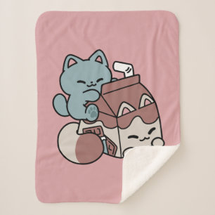 Kawaii Chocolate Milk Cat – Cozy Drink & Cuteness  Sherpa Blanket