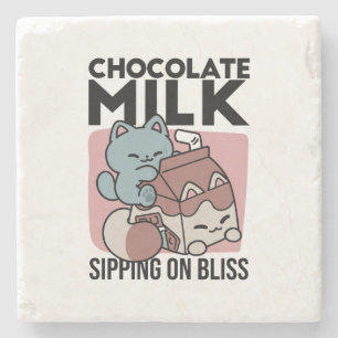 Kawaii Chocolate Milk Cat – Cozy Drink & Cuteness Stone Coaster