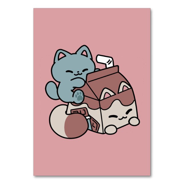 Kawaii Chocolate Milk Cat – Cozy Drink & Cuteness  Table Number (Front)