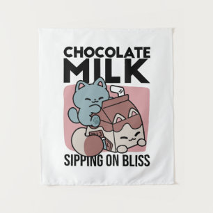 Kawaii Chocolate Milk Cat – Cozy Drink & Cuteness  Tapestry