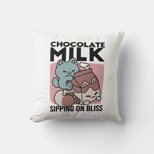 Kawaii Chocolate Milk Cat – Cozy Drink & Cuteness  Throw Pillow (Front)