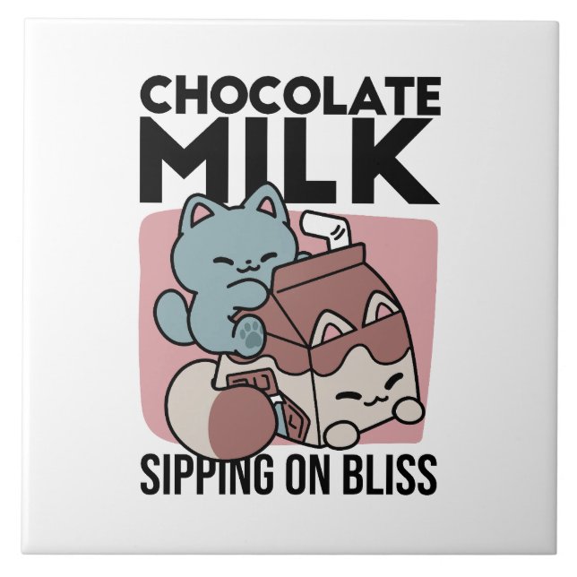Kawaii Chocolate Milk Cat – Cozy Drink & Cuteness  Tile (Front)
