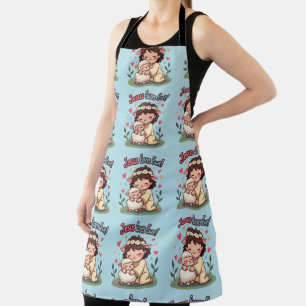 Kawaii Christian "Jesus Loves Ewe" Pastel Design Apron