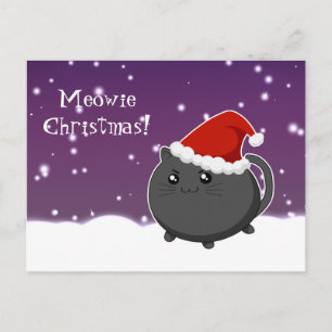 Kawaii christmas black kitty cat holiday postcard