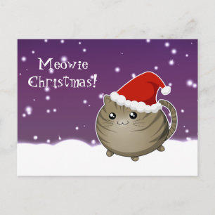 Kawaii christmas brown tabby kitty cat holiday postcard