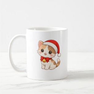 Kawaii Christmas Cat Mug with Santa Hat