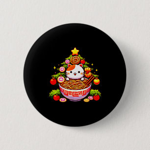 Kawaii Christmas Cat Ramen Christmas Tree Holiday  2 Inch Round Button