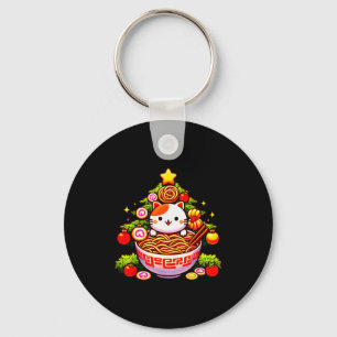 Kawaii Christmas Cat Ramen Christmas Tree Holiday Keychain