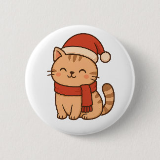 Kawaii Christmas Cat with Scarf 2 Inch Round Button