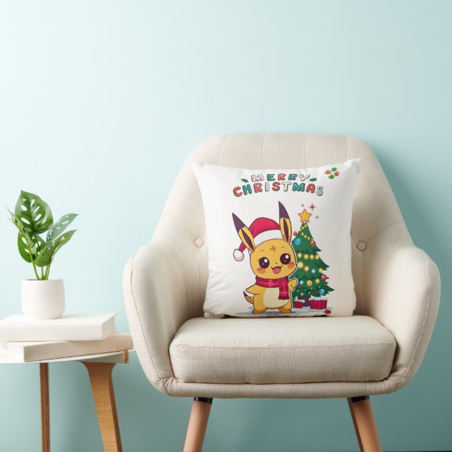 Kawaii Christmas Character |Holiday Art for Anime  Throw Pillow (Chair)