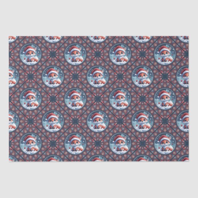 Kawaii Christmas Fox Dot Mandala Diamond TIle Tissue Paper (Front)