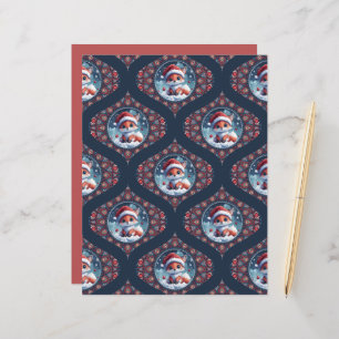 Kawaii Christmas Fox Dot Mandala Ogee Damask Paper
