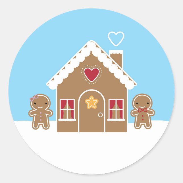 Kawaii Christmas Gingerbread House Classic Round Sticker (Front)