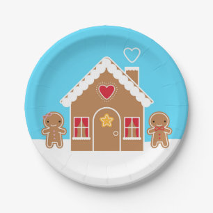 Kawaii Christmas Gingerbread House Paper Plate