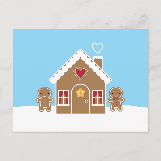 Kawaii Christmas Gingerbread House Postcard (Front)