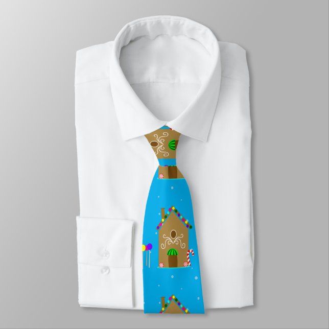 kawaii Christmas Gingerbread House Tie (Tied)