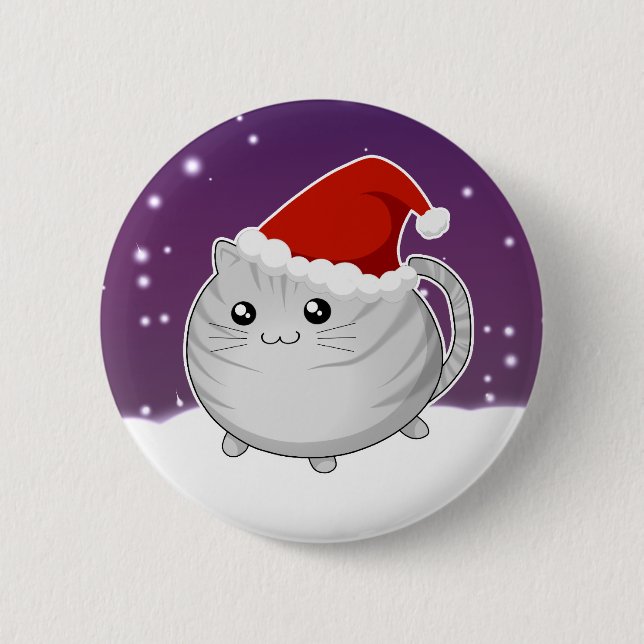 Kawaii christmas grey tabby kitty cat 2 inch round button (Front)
