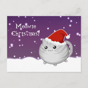 Kawaii christmas grey tabby kitty cat holiday postcard