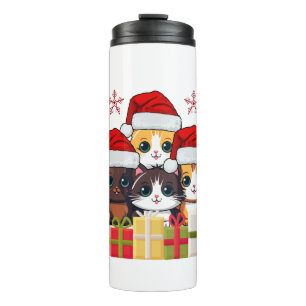 Kawaii Christmas kitten in Santa Hats T-Shirt Thermal Tumbler