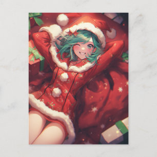 Kawaii Christmas Presents Gifts Santa Anime Girl Holiday Postcard