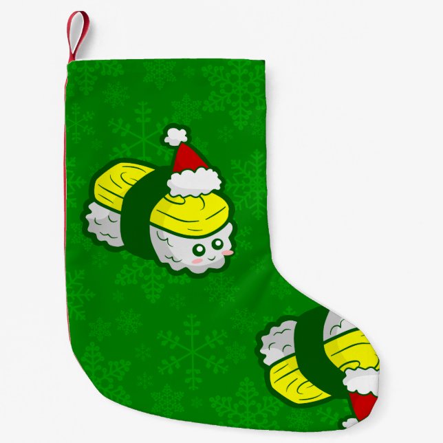 kawaii christmas tamago sushi santa snowflake small christmas stocking (Front)