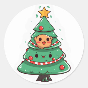 Kawaii Christmas tree Classic Round Sticker