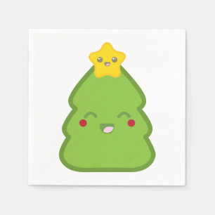 Kawaii Christmas Tree & Star Paper Napkins