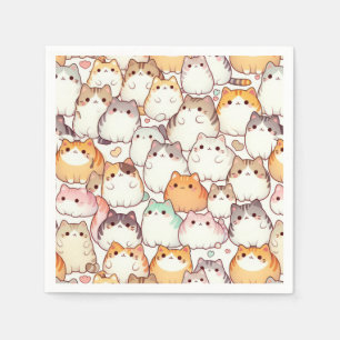 Kawaii Chubby Cartoon Cats With Hearts Napkin