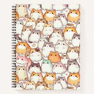 Kawaii Chubby Cartoon Cats With Hearts Notebook