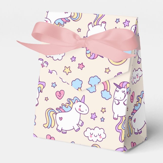Kawaii chubby flying unicorns pastel pattern favor box (Front Side)