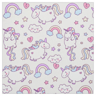 Kawaii chubby flying unicorns rainbow pattern fabric