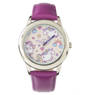 Kawaii chubby flying unicorns rainbow pattern watch