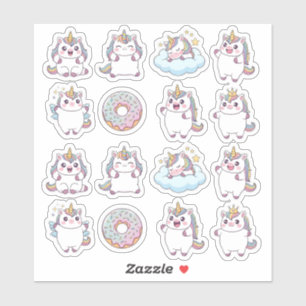 Kawaii Chubby Unicorn & Doughnut Sticker Sheet – C