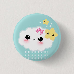 Kawaii cloud and cute stars 1 inch round button