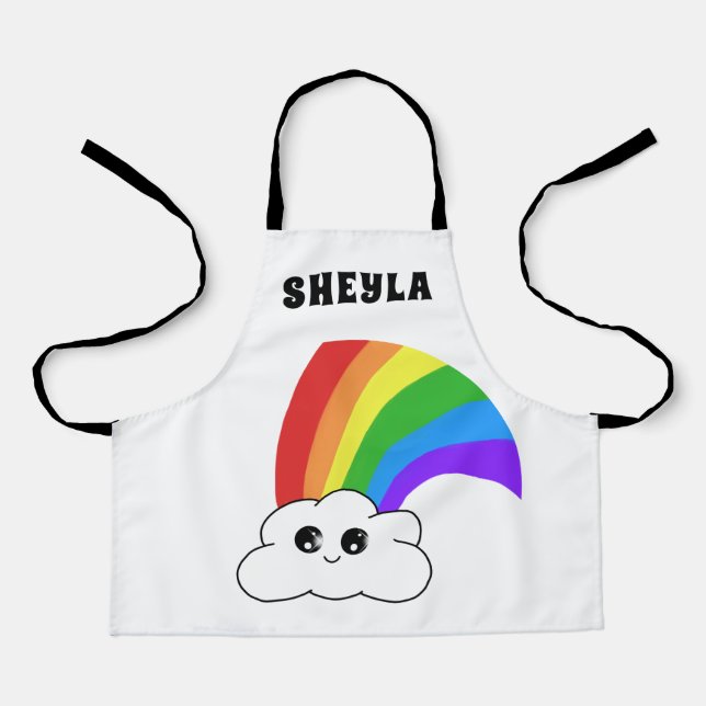 Kawaii Cloud and Rainbow Kid`s Name Apron (Front)