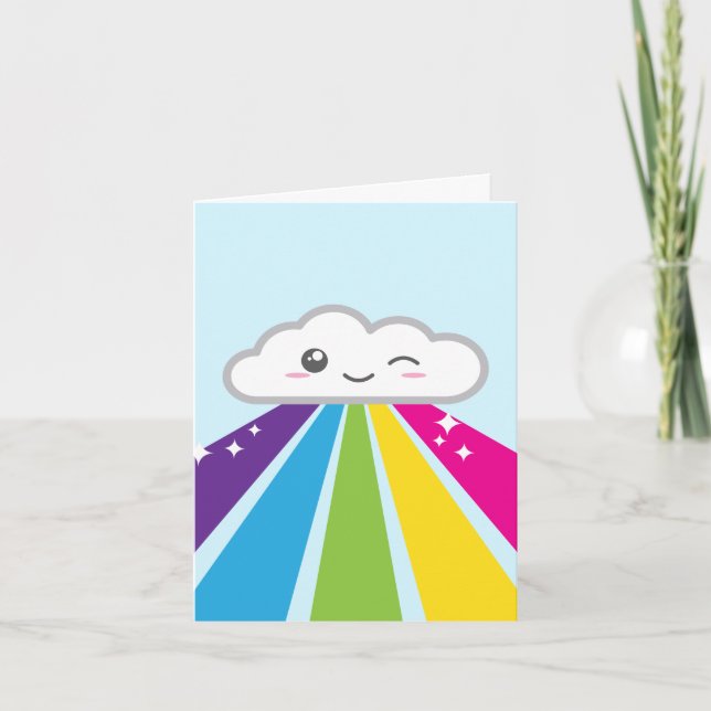 Kawaii Cloud and Rainbow Note Card (Front)
