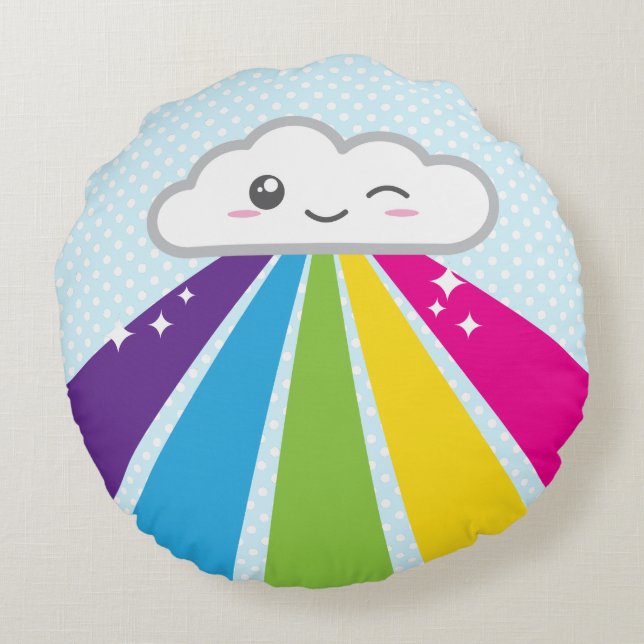 Kawaii Cloud and Rainbow Round Pillow (Back)