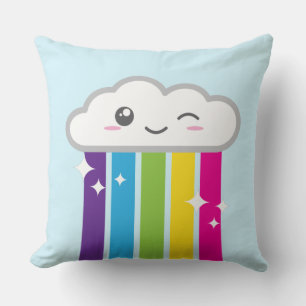 Kawaii Cloud and Rainbow Throw Pillow