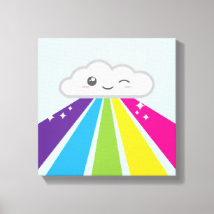 Kawaii Cloud and Rainbow Wrapped Canvas