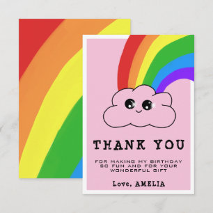 Kawaii Cloud Rainbow Girly Pink Kids Birthday Thank You Card