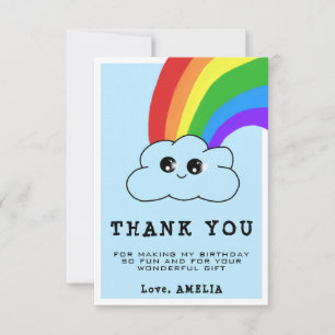 Kawaii Cloud Rainbow Kids Birthday Thank You Card