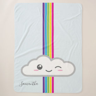 Kawaii Cloud & Rainbow Monogram Sherpa Blanket