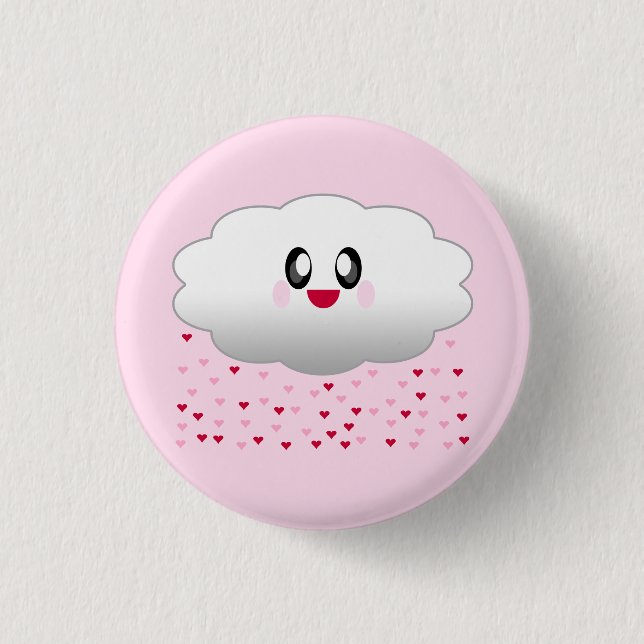 KAWAII CLOUD RAINING HEARTS LOVE 1 INCH ROUND BUTTON (Front)